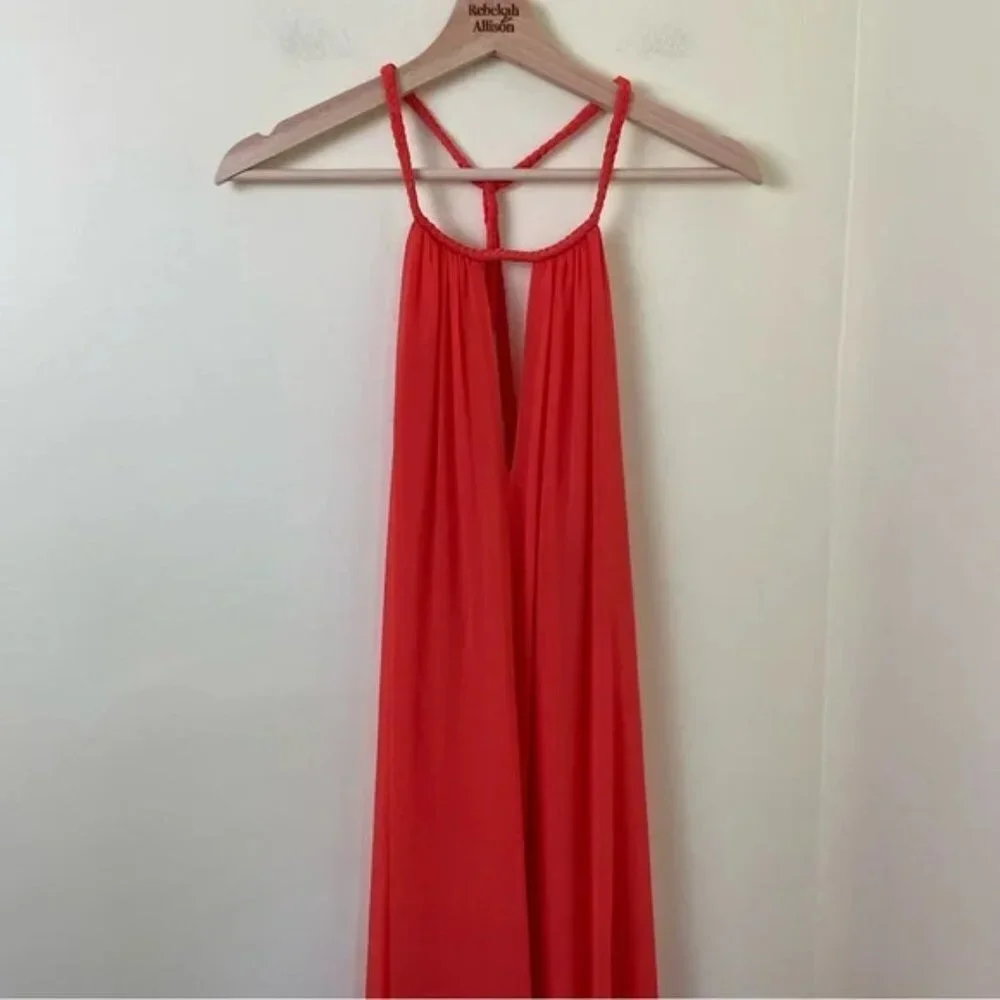 Alice + Olivia Jaelyn Orange Halter Dress w/ Braided Neckline SZ XS - Picture 9 of 9